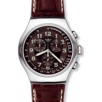 Swatch Ρολόι με Καφέ Δερμάτινο Λουράκι ΥΟS413