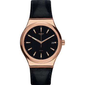 SWATCH Sistem Rosee με μαυρο δερμάτινο λουράκι YIG400