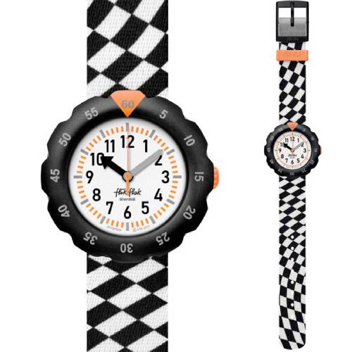 FLIK FLAK Organized Chaos Race Flag Two Tone Plastic Strap