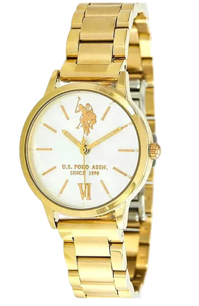 Γυναικείο ρολόι U.S Polo Evelyn με λευκό καντράν και χρυσό μπρασελέ USP8049YG