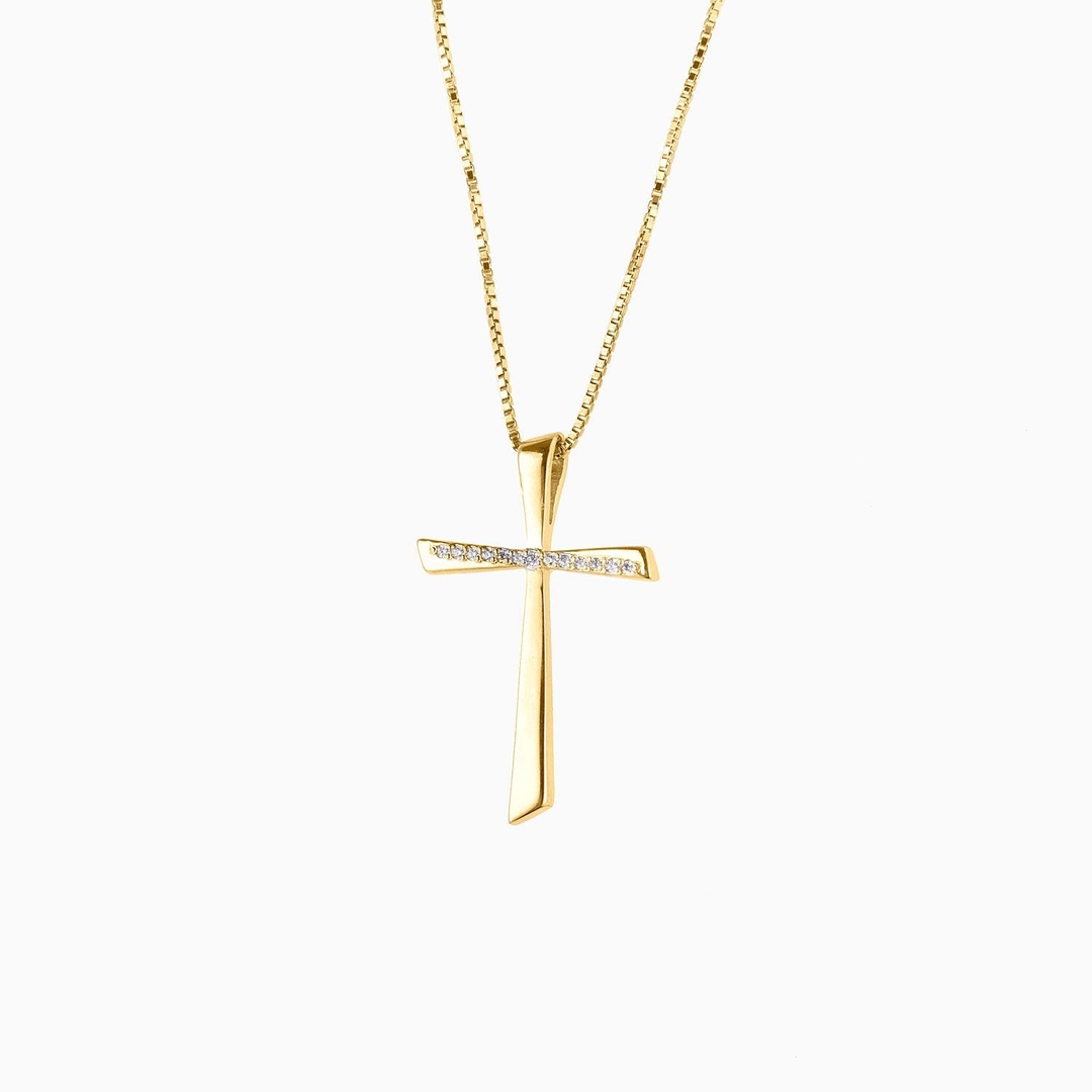 Diamond Jools χρυσός σταυρός βάπτισης με διαμάντια DC226