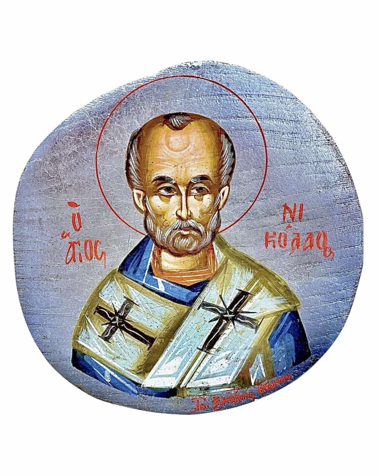 Αγιογραφία του Αγίου Νικολάου σε παλιά πινακωτή μοναστηρίου του Ιωάννη Ξανθάκη