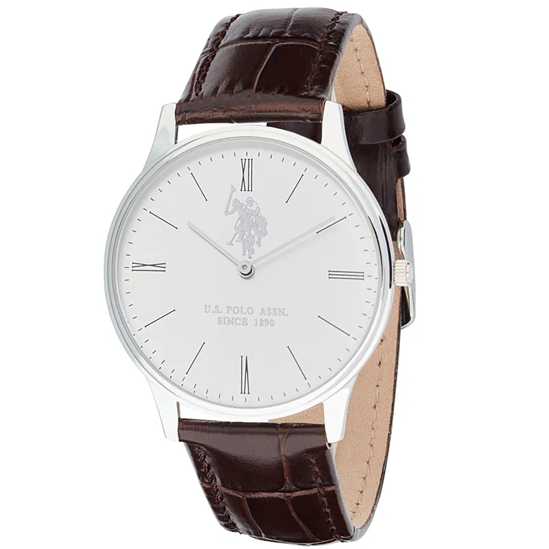 Ανδρικό ρολόι U.S. Polo Assn. με δερμάτινο καφέ λουράκι USP7192ST