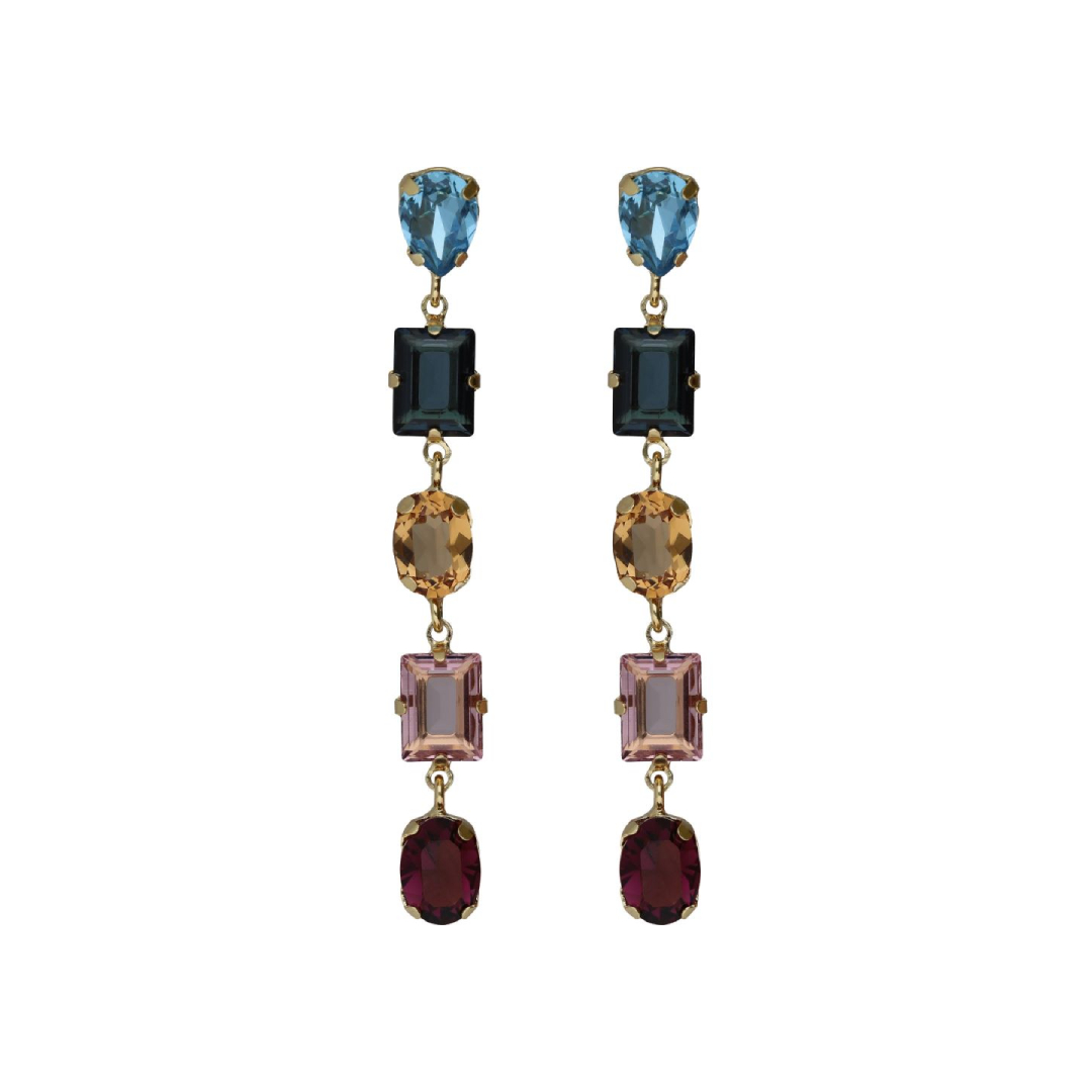 Σκουλαρίκια Victoria Cruz από επιχρυσωμένο ασήμι 925° με Swarovski πέτρες A5479-MDT